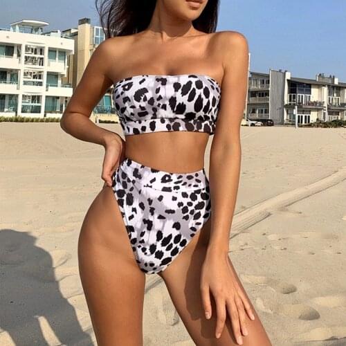 Womens Split Swimsuit Outer Single Swimsuit Tube Top Leopard Bikini Leopard Print