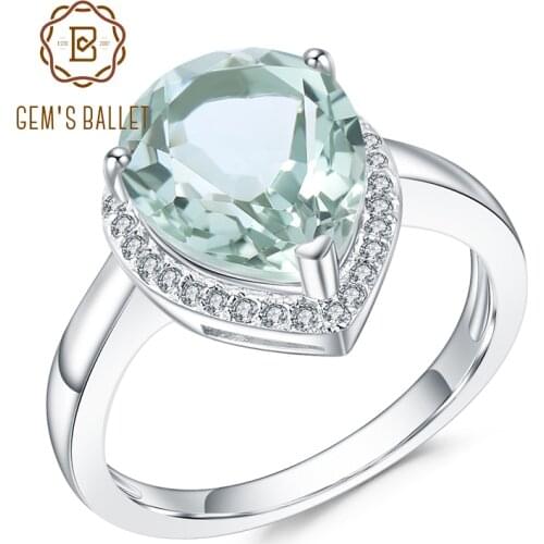 GEMS BALLET Pure 925 Sterling Silver Cocktail Ring Natural Water Drop Green Prasiolite Gemstone Rings For Women Fine Jewelry