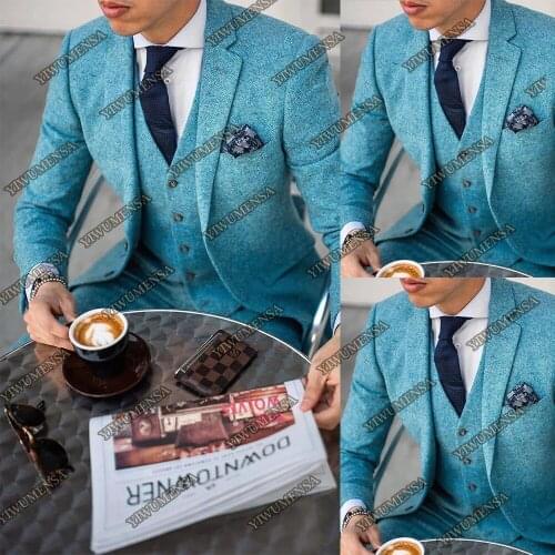 Winter Tweed Thick Men Suits Smoking Business Blazers Custom Made 3 Pcs Jacket&Vest&Pants Formal Evening Party Dinner Tuxedos