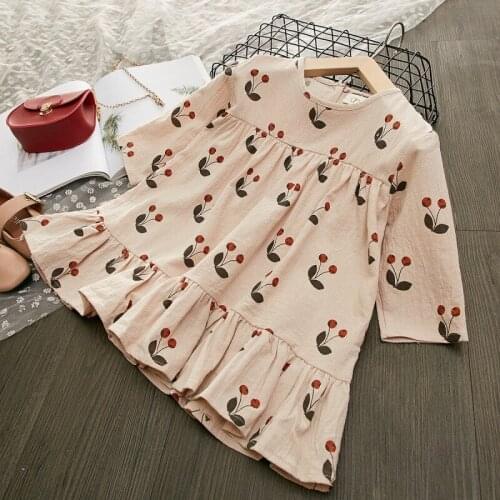 2020 spring 100 cotton casual toddler dress baby girl long sleeves cherry dress infant clothing