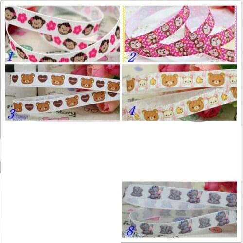 3/8'' Free shipping monkey bear printed grosgrain ribbon hairbow headwear party decoration diy wholesale OEM 9mm S176
