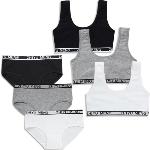 3sets/lot Teenage Clothes Sets Sport Training Bra for Girls Teen Bra Kids Panties Sets 8-14Y