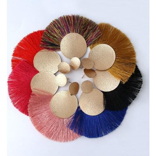 7 colors Ethnic Bohemian Dangle Drop Earrings Spring Round Metal Fan Tassel Earrings for Women Jewelry Pendientes Oorbellen