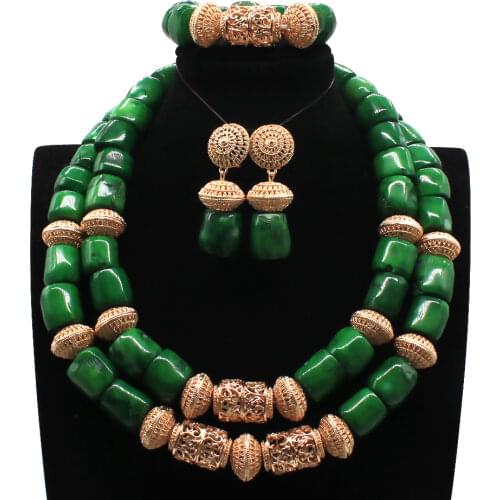 African Nigerian Wedding Coral Beads Jewelry Set Green Chunky Beads Statement Necklace Set Baroque Style CNR035