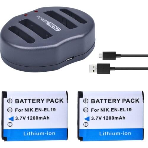 2Pcs 1200mAh EN-EL19 EN EL19 Battery + Dual USB Charger for Nikon S100 S2500 S2600 S3100 S6400 S4100 S4150 S3300 S4300 Camera