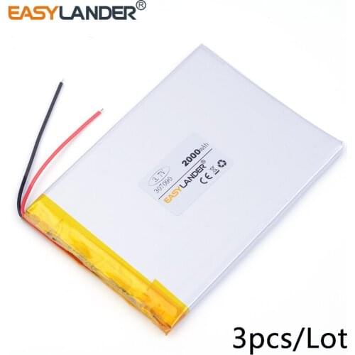 3pcs /Lot 3.7v lithium Li ion polymer rechargeable battery 307090 2000mAh CUBE U25GT battery flat battery 2 orders 037090