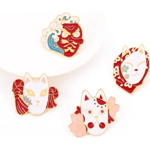 Anime Demon Slayer fox mask brooch enamel pin Blade Of Ghost Kimetsu No Yaiba Buttons Badges Brooches Denim Jewelry