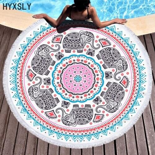 Bohemia Elephant Beach Bath Towel Mandala Drawing Round Sea Blanket Seaside Yoga Carpet Picnic Mat Absorbent Manteau Cover Cloak