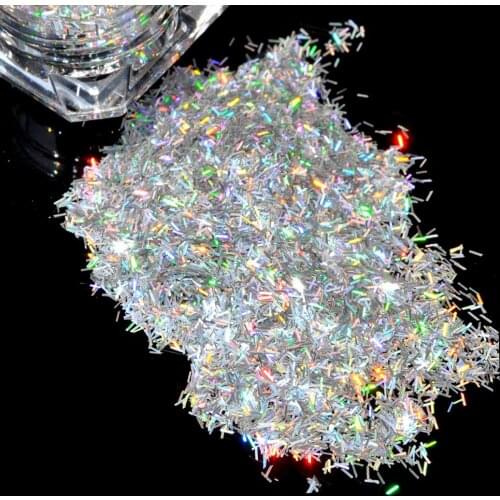 Holographic Nail Glitter Stripe Flakes Laser Silver Colorful Nail Glitter Sequins Flakies Slices for DIY Nail Art Decoration