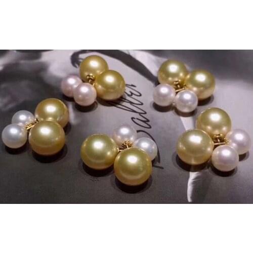 D720 Pearl Earrings Fine Jewelry Solid 18K Gold 6-12mm Nature Fresh Water White Pearls Stud Earrings for Women Presents