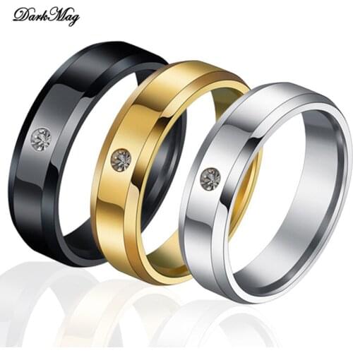 DarkMag Fashion Black Silver Gold Stainless Steel Ring With Stone Crystal For Woman Girl For Men Couple In Wedding