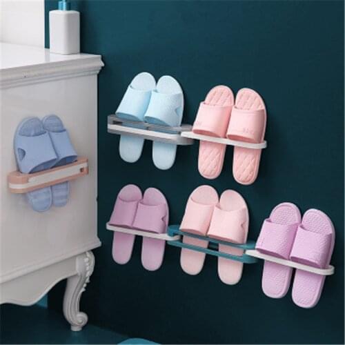 Home Wall Shoe Rack Organizer Foldable Towel Shoes Slippers Holder Tray Storage Rack Shelf for Bathroom Toilet Living Room Decor