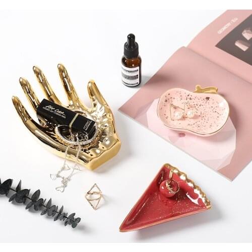 Glod Apple Cherry Cake Hamsa Hand Jewelry Dish Ring Necklace Storage Tray Trinket Dish Small Home Decoration ceramic plate