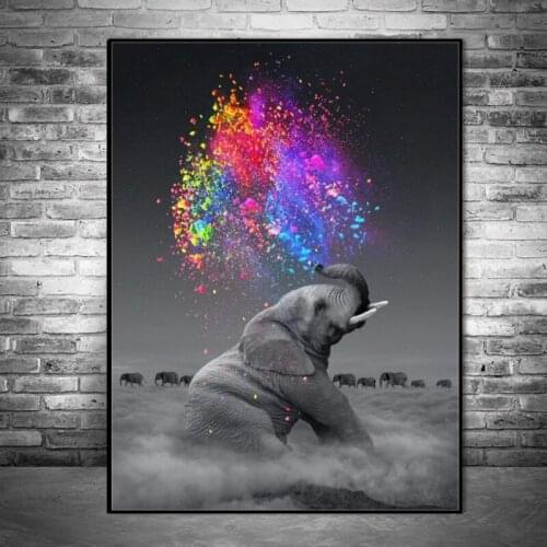 Canvas Paintings Cute Baby Elephant Blowing Rainbow Picture Cuadros Poster Print Wall Art for Living Room Home Decor (No Frame)