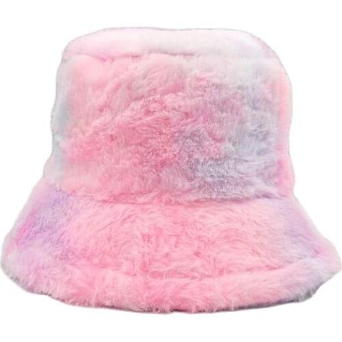 Korean Folding Lovely Plush Rainbow Color Girl Bucket Hat Autumn Winter Warm Japanese Women Internet Celebrity Fisherman Cap