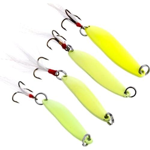 Metal Spinner Spoon Lure Luminous Hard Baits Sequins Noise Paillette with Feather Treble Hook fishing Tackle 5/7/10/13g