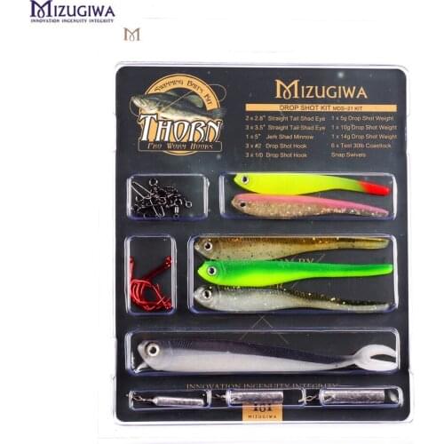 MIZUGIWA Drop Shot Rig Fish Kit 21 Inc Soft Shad Minnow Bait Hooks Weight Snap Swivels Bass Perch Walley Fishing Trout Sea pesca