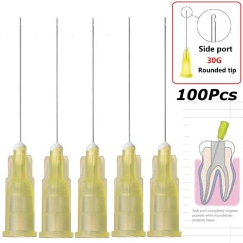 100pcs Dental Endo Irrigation Needle Tip 25G/27G/30GA 30G End-Closed Side Hole Endo Syringe Root Canal Washing Needle Tip