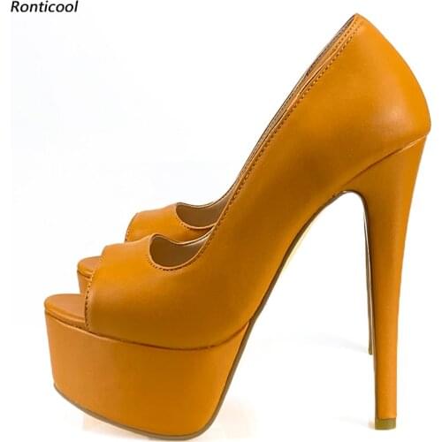 Ronticool New Arrival Women Platform Pumps Sexy Stiletto Heel Peep Toe Gorgeous 15 Colors Club Shoes Women US Plus Size 5-20