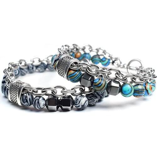 New 2021 European and American Mens Stainless Steel Malachite Bracelet Beaded Hip Hop New Fashion Bracelet