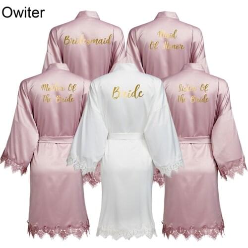Owiter Mauve New Matt Satin Lace Robe with Trim Gown Bridal Wedding Bride Robes Bridesmaid Kimono Robe Bridal Robes