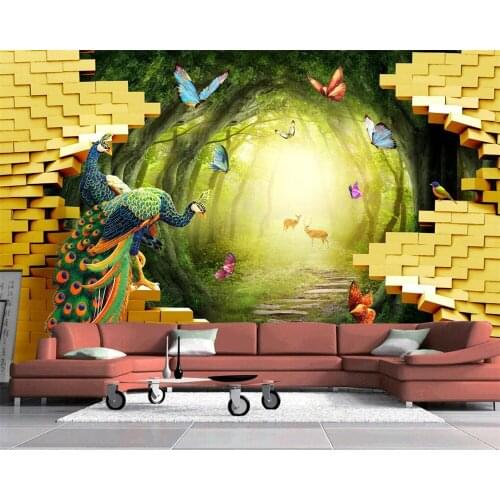 Beibehang Custom wallpaper Gold Garden Peacock Rich 3D TV Background Mural Living room bedroom background walls 3d wallpaper