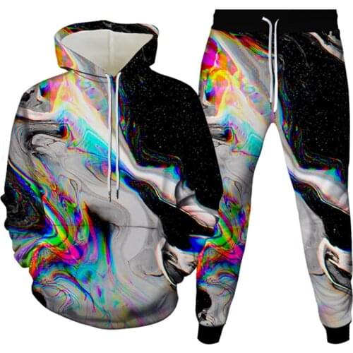 Autumn Men Pocket Hoodies+Trousers 2pcs Set Clothes Watercolor Art Paint 3D Printed Women Tracksuit Male Fashion Plus Size S-6XL