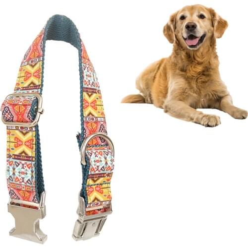 Ethnic Style Pet Collar Wear Resistant Adjustable Tough Dog Collar with D-ring Metal Buckle