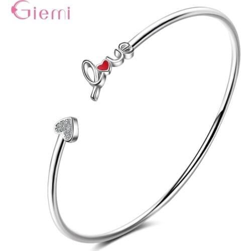 Genuine 100% 925 Sterling Silver Women Fashion Love Heart Pattern Female Bangles & Bracelets Fine Sterling Silver Jewelry