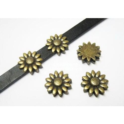 Sunflower leather sliders Antique bronze 11x2mm flat leather findings FF86B