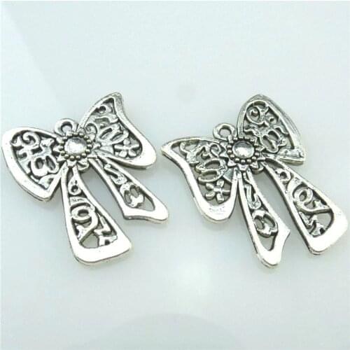 10pcs Antique Silver Metal 25*19mm Bowknot Charms Pendants DIY Jewelry Findings Accessories Wholesale 15027