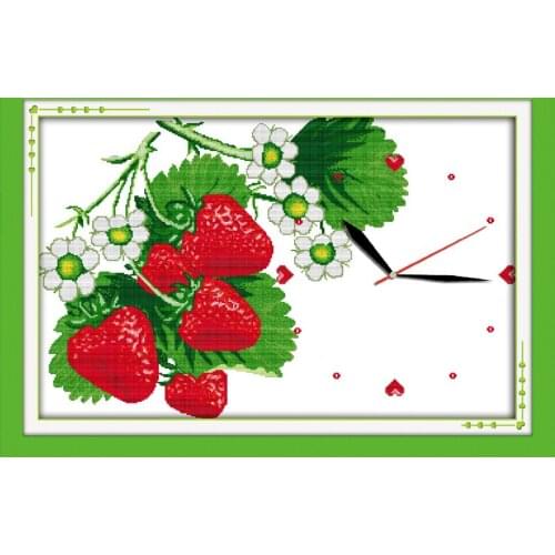 Attractive strawberries cross stitch kit 14ct 11ct count print canvas wall clock stitching embroidery DIY handmade needlework