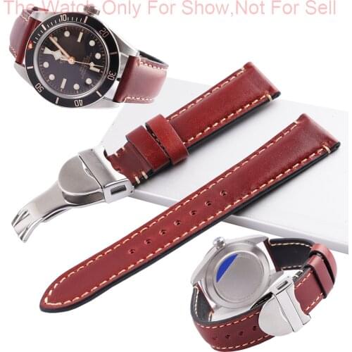CARLYWET 20 22mm Red Genuine Leather Replacement Wrist Watchband Strap Belt Loops Bracelets For Tudor Black Bay 58 Seiko SKX