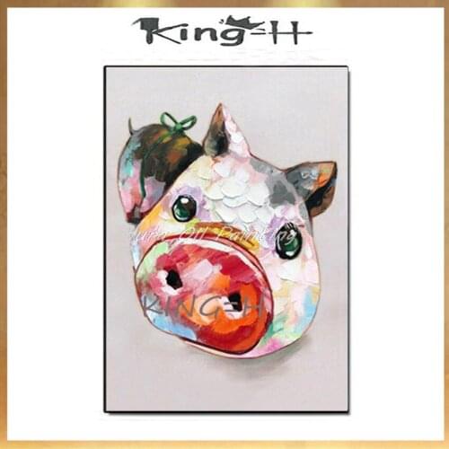 Hand-painted Animal Pig Oil Painting on Canvas Painter Hand-painted Modern Wall Art Animal Pig Head Oil Painting for Wall Decor