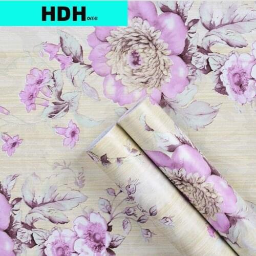 Retro Style Blooming Purple Flower Self Adhesive Wallpaper Floral Peel and Stick Wallpaper Funitures Cabinet Contact Paper