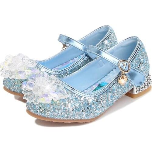 Disney Princess Crystal Sandals New Girls Single Shoes Frozen Aisha Princess Shoes Catwalk Performance Shoes High Heels