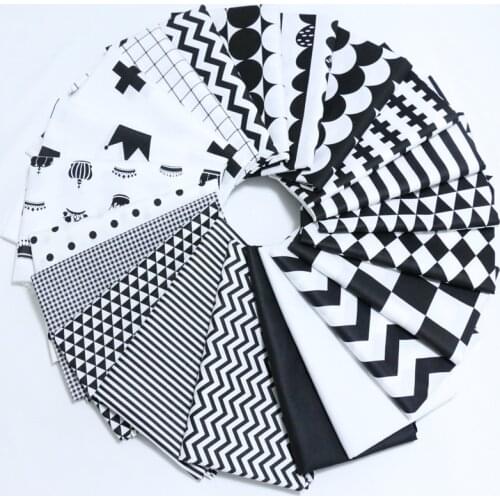 100% Twill Cotton Fabric For Diy Quilting Sewing Craft Doll Baby Bedding Clothes Dress Skirt Patchwork Tissue Black White Style