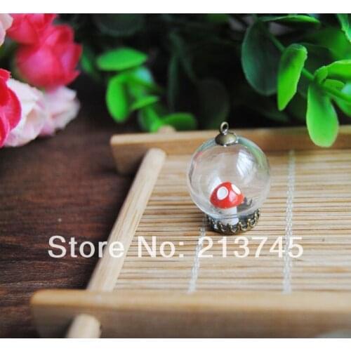 Freeshipping 50set 20*12mm Glass bubble & bronze crown base& 6mm cap Set DIY glass bottle vial pendant DIY glass cover