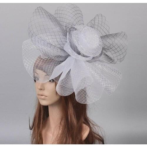 Mixed Colors White Yellow Super Large Veil Fascinator Mesh Hair Clips For Women Fancy Party Cocktail Banquet Church Headdress