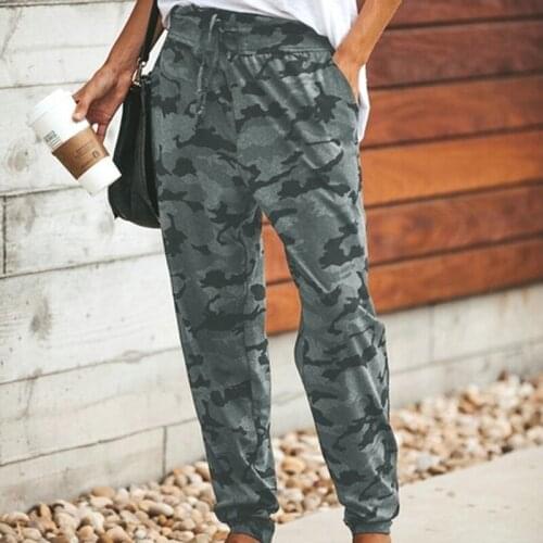 2020 Women Camouflage Pants Fashion Waist Lace-up Trouser Camo Casual Cargo Joggers Military Army Harem Elastic Trousers Pant