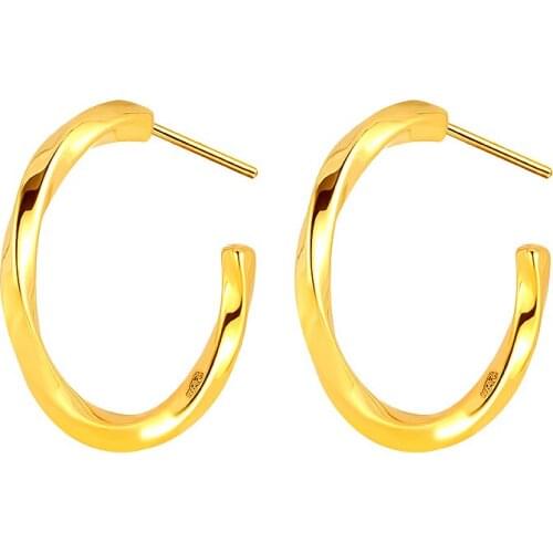 New Arrival 24K Yellow Gold Earrings 3D Hard Gold Hoop Earrings Women 999 Gold Earrings