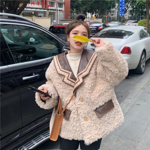 Japanese Winter Sweet Soft Girl Coat Kawaii Sailor Collar Cute Keep Warm Lambswool Full Sleeve Thicken Vintage Cardigan Outerwea