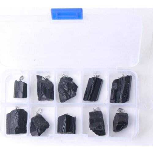 10pcs/box Black Tourmaline Rough Stone Pendant Necklace Crystal Gem Specimen