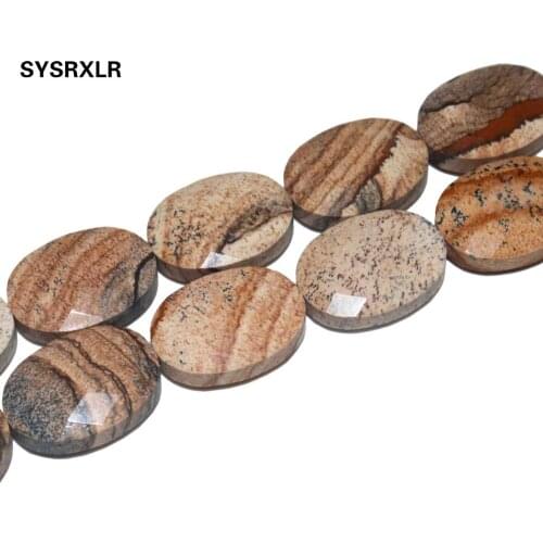 13 * 18mm Natural Faceted Picture Jaspers Stone Beads Oval Beads For Jewelry Making DIY Bracelet Earring Accessories Material
