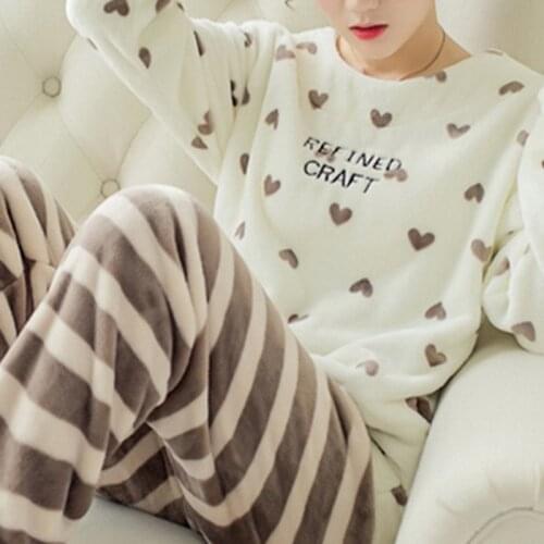 2 Pieces 2021 Women Thicken Warm Soft Pajamas Female Flannel Pajamas Set Women Long Sleeve Sleepwear for Girls Ladies Pyjamas
