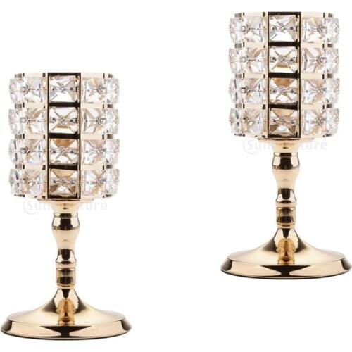 2 Pieces Romantic Sparkle Crystal Beads Votive Tealight Candle Holders Wedding Party Centerpieces 8.66''H