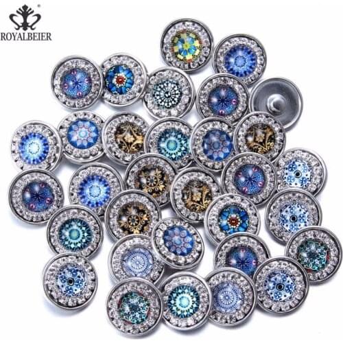 20pcs/lot 18mm Snap Button Rhinestone Glass Charms Jewelry Multi Exotic Pattern For 20mm Snaps Bracelet 18mm Snap Jewelry KZ0966