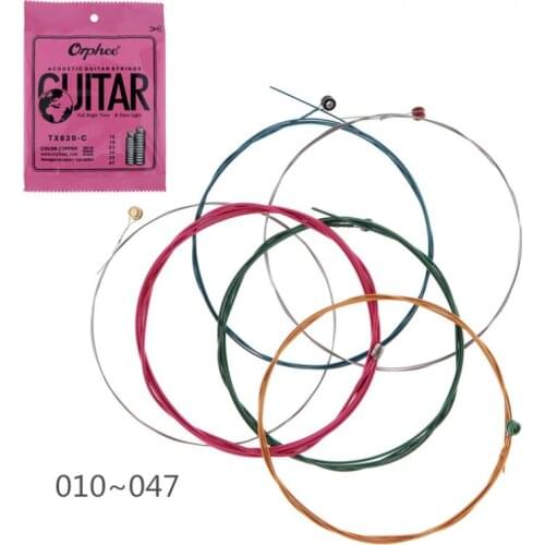 6Pcs/lot Acoustic Guitar String 010-047 Multi-color Copper Strings with Full Bright Tone & Extra Light Guitar string