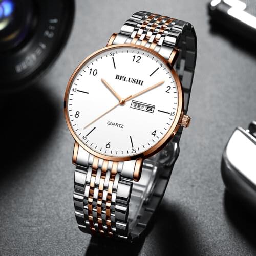 BELUSHI 2021 New Men Watch Brand Luxury Stainless Steel Week Calendar Wrist Watches For Men Fashion Waterproof Relogio Masculino