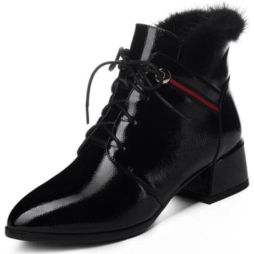 Black Ankle Boots Women Autumn Soft Leather Boots Thick Med Heel 5cm Chelsea Boots PU Leathe Short Plush Shoes Women size34-43